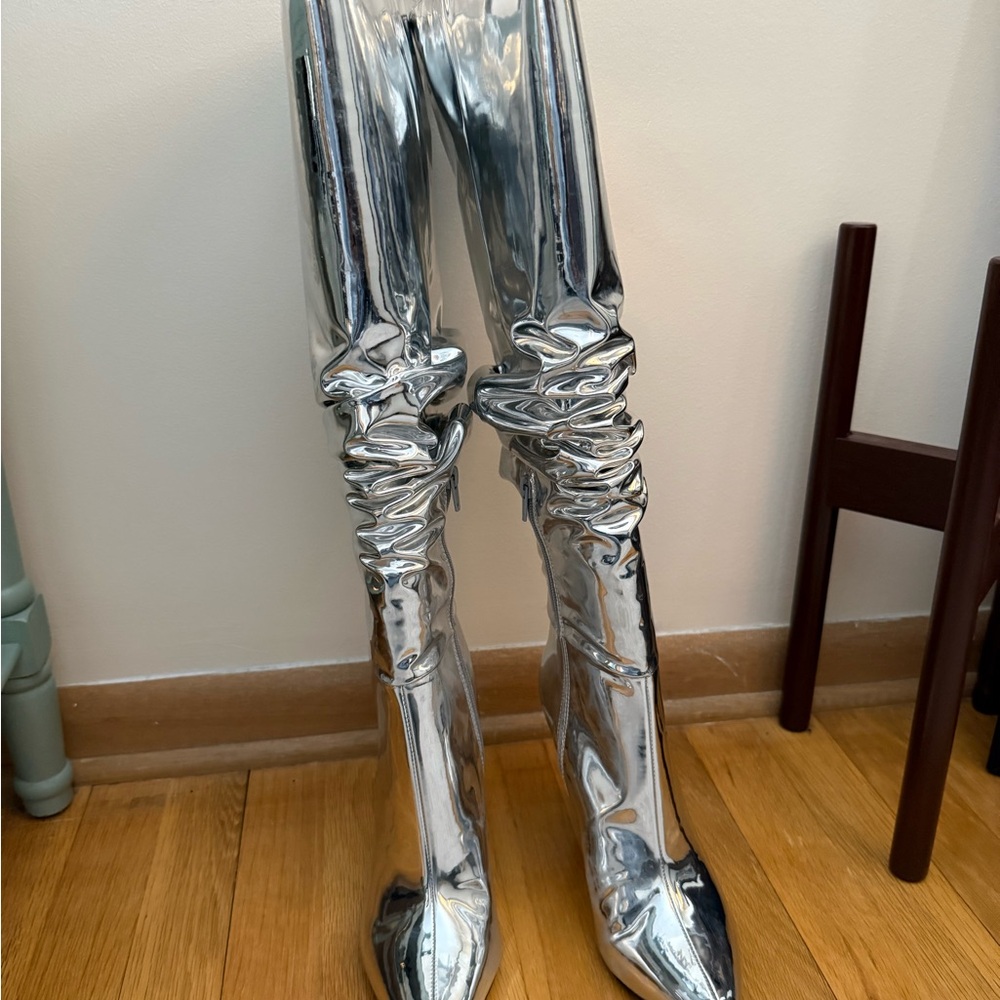INC International Concepts Silver Over the Knee Boots